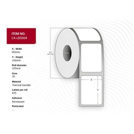 Capture Label 102x152, Core 25, Thermal Transfer, White Matt Coated, Permanent adhesive, Diameter 115 mm, 475 labels per roll, 12 rolls per box Precio: 248.89000015. SKU: B12SV25XXA