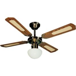 FARELEK - BALI Ø 107 cm - Ventilador de techo reversible en latón antiguo, 4 aspas de nogal ahogado / estañado + iluminación Precio: 86.49999963. SKU: S7137084