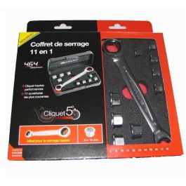 Facom Caja de llaves de trinquete planas 11 en 1, incluye llave 14/19 mm y 9 anillos medidas 8-17 mm con caja de almacenamiento
