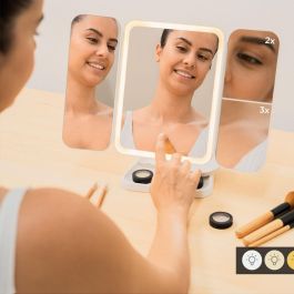 Espejo de Maquillaje Tríptico Recargable con Aumento y Luz LED Miled InnovaGoods