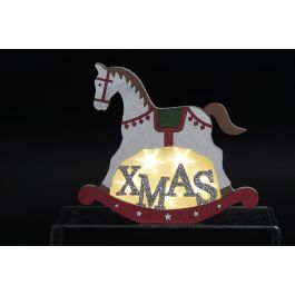 DKD Home Decor Decoración Luminosa Navidad Tradicional Caballo Madera LED Blanco Rojo, Set 6 Unidades Surtidas con Pilas LR44