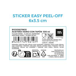 La Mediterranea Aceitera Vidrio con Tapón 500 ml 8.6 x 5.2 x 23.7 cm (24 Unidades)