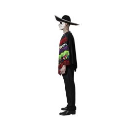 Disfraz Mariachi Hombre Adulto, con Poncho Multicolor de Calaveras y Flecos, ideal para Día de Muertos o Fiestas Temáticas Latinas Talla Única