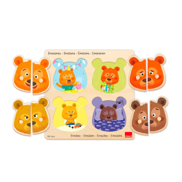 Goula Puzle de Madera de 8 Piezas para Aprender las Emociones: Miedo, Felicidad, Enfado y Tristeza