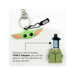 Wondee Mandalorian Grogu Memoria USB 32GB Llavero con Figura de Grogu y Adaptador USB C