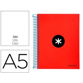 Cuaderno Espiral A5 Micro Antartik Tapa Forrada 120H 90 gr Liso Con Bandas 6 Taladros Color Rojo