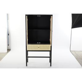 DKD Home Decor Armario Balines Negro Natural Madera Abeto Ratan 160 x 80 x 38 cm