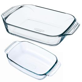 Pyrex Set 2 Fuentes Horno Classic Vidrio Borosilicato Transparente 39x27x8 cm - Resistentes a Rayaduras, Apto Lavavajillas
