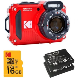 Kodak WPZ2RD6 Cámara Digital Compacta 16MP Zoom Óptico 4x Resistente al Agua Color Rojo con 2 Baterías y Tarjeta MicroSD 16GB Precio: 264.2277. SKU: B15ZZ92375