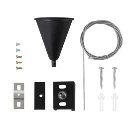 Kit de Suspensión para Carril Trifásico 1 Metro Negro con Cable de Acero Regulable HO-SUS-T-N