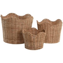 DKD Home Decor Cesta de Ratán y Metal Tropical Natural 30 x 25 x 30 cm Set de 3 (2 Unidades)