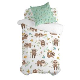 Juego de funda nórdica HappyFriday Moshi Moshi Happy Sloth Multicolor Cama de 80 2 Piezas