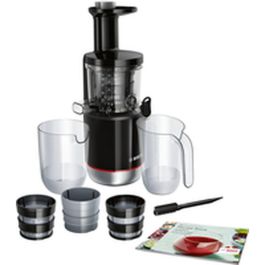 Bosch MESM731M Extractor de jugos de extracción lenta 150W, 55 rpm, filtro de sorbete, libro de recetas, Negro/Acero inoxidable