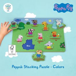 Deqube Puzzle De Madera Peppa Pig Colores Para Niños +2 Años Motricidad Fina Aprendizaje