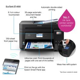 Epson EcoTank ET-4850 Impresora Multifunción 4 en 1 A4 Tinta LAN WiFi ADF Duplex Inyección de Tinta Color