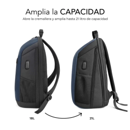 Subblim Mochila Nomad Xpand Air Padding 15,6” SUBBP-5NXAP02 Expandible 18-21L Azul con Puerto USB-C