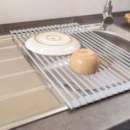 Emuca Escurreplatos flexible y enrollable de silicona, Acero y Plástico, Gris