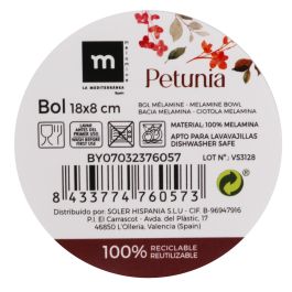 Bol de melamina Petunia 18x8 cm brillo - La Mediterranea (24 Unidades) Bol de melamina Petunia 18x8 cm brillo - La Mediterranea (24 Unidades)
