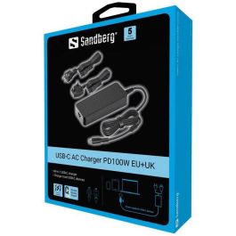 Sandberg Cargador AC Rápido USB-C PD 100W para Smartphones, Tablets y Portátiles con Cable Fijo y Enchufes EU/UK