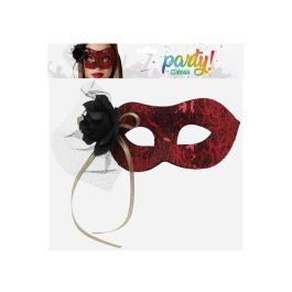 Antifaz Veneciano Rojo Brillante Carnaval Mujer Adulto Purpurina Flor Negra Cintas Doradas Glamour
