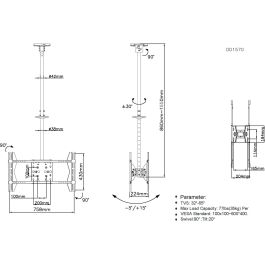 Equip Soporte de Techo Doble para TV 32"-75" hasta 80kg, 2 Pantallas, Inclinable, Color Negro