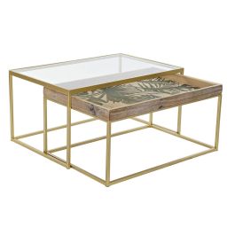 Juego de 2 mesas DKD Home Decor Dorado Natural Madera Metal Cristal 90 x 60 x 45 cm