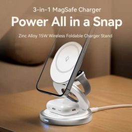 Vention FGEI0 Base de Carga Inalámbrica 3 en 1 MagSafe 15W para iPhone, Apple Watch y AirPods, Plegable con Rotación 360°