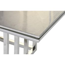 DKD Home Decor Mesa de Centro Moderna de Acero y Cristal Blanco Plateado para Salón | Medidas: Ancho 120 x Largo 60 x Alto 40 cm