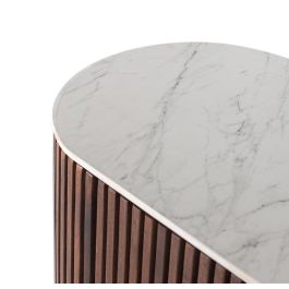 GINER Y COLOMER Aparador Curvo Madera Mango Nogal 150 cm con Tapa Marmol Blanco