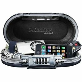 Master Lock Mini caja fuerte portátil de viaje con cable de seguridad integrado, combinación 4 dígitos, ABS resistente, acceso para cables, negro