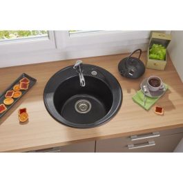 Stradour - 06 Fregadero de Cocina RONDA Incorporado SMC Negro Paillete 1 Seno Ø 49 cm No Perforado con Kit Vaciado Manual y Sifón Stradour - 06 Fregadero de Cocina RONDA Incorporado SMC Negro Paillete 1 Seno Ø 49 cm No Perforado con Kit Vaciado Manual y Sifón
