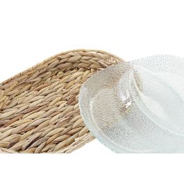 DKD Home Decor Bandeja Transparente Natural Cristal y Fibra 25 x 4 x 38 cm