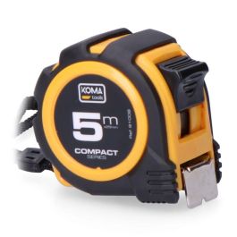 Koma Tools Flexómetro Compact 5m x 25mm ABS Antideslizante, Cinta Amarilla Mate, 1 Posición Bloqueo, Clip Cinturón