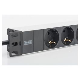Digitus 1HE Regleta deenchufes con 3 Tomas Tipo F, Aluminio, Negro, Cable 2m