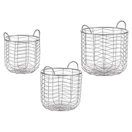 Giftdecor Set 3 Cestos Metálicos Redondos Plateados con Asas - 40x40x42.5 cm, 35x35x38.5 cm, 30x30x35 cm Precio: 40.94999975. SKU: S3609030