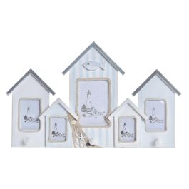 DKD Home Decor Perchero de Pared Decorativo Mediterraneo con Casitas para Entradas o Pasillos Azul Blanco Madera Cristal 47 cm Ancho