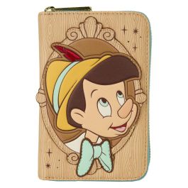 Loungefly Cartera Pinocho Disney Piel Sintética Billetera con Cremallera y Ranuras para Tarjetas Detalles en Relieve