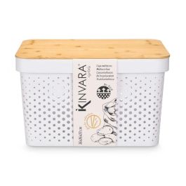 Caja Multiusos Kinvara CH52970 (25) Blanco Marrón Bambú Polipropileno 35,7 x 22 x 26,2 cm (4 Unidades)