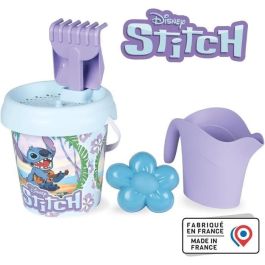 Smoby 7600862185 Set de Playa Completo Stitch, incluye Cubo, Pala, Rastrillo, Tamiz, Regadera y Molde para arena +18 meses