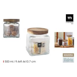 Tarro de vidrio cuadrangular con tapa de madera 0.5L - La Mediterranea (24 Unidades) Precio: 52.5000003. SKU: B1K2P4EXDX