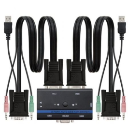 Nanocable 10.12.0001 KVM Switch 2 PC VGA USB Audio Jack 3.5mm 1920x1440 Negro 1.4m