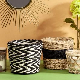 Home Deco Factory Vela Mirage con Vaso Trenzado y Aroma Ámbar, 3 Mechas, ø15x13.5 cm