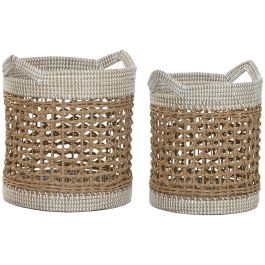 DKD Home Decor Cesta Boho Hecha a Mano de Seagrass y Papel Natural y Blanco, Set de 2 Cestas Decorativas 38x44x44 cm Precio: 79.49999959. SKU: B1JCLMAWLH