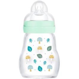 MAM Biberón de vidrio Glass premium 170ml Azul con Tetina Flow 1 ultra suave patentada, resistente al calor, para bebés 0-6 meses