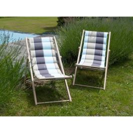 Jardin Prive Amo Sillón Chileno de Madera de Haya Maciza Acolchado Lona Reversible Gris/Azul y Pizarra 4 Posiciones Jardin Prive Amo Sillón Chileno de Madera de Haya Maciza Acolchado Lona Reversible Gris/Azul y Pizarra 4 Posiciones