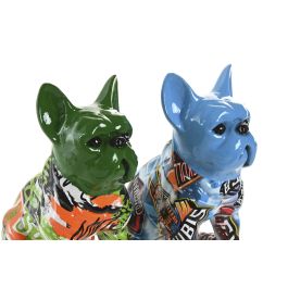 DKD Home Decor Figura de Resina Bulldog Urbano Azul Verde 13 x 16 x 9.5 cm (2 Unidades)