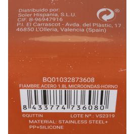 Quttin Fiambre Acero 1.8L para Microondas y Horno, 18 x 9 x 23 cm (12 Unidades)