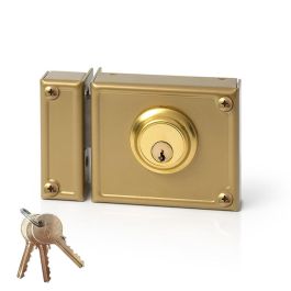 Jis Cerradura de sobreponer solo llave izquierda 11-10i jis, cilindro fijo 52mm, dorado, 3 llaves