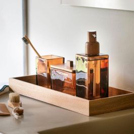 Andrea House Caja decorativa de cristal marrón ba73066 para algodones, cristal/madera de acacia
