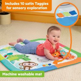 Bright Starts BS17516 - Alfombra de Actividades Plegable para Bebé, Azul Jungla, Arco con Juguetes Sensoriales y Musicales, Espejo